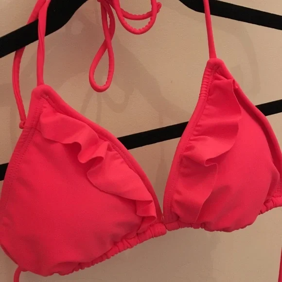 Barbiecore OP pink bikini top halter coral ruffles Surf - Picture 3 of 8